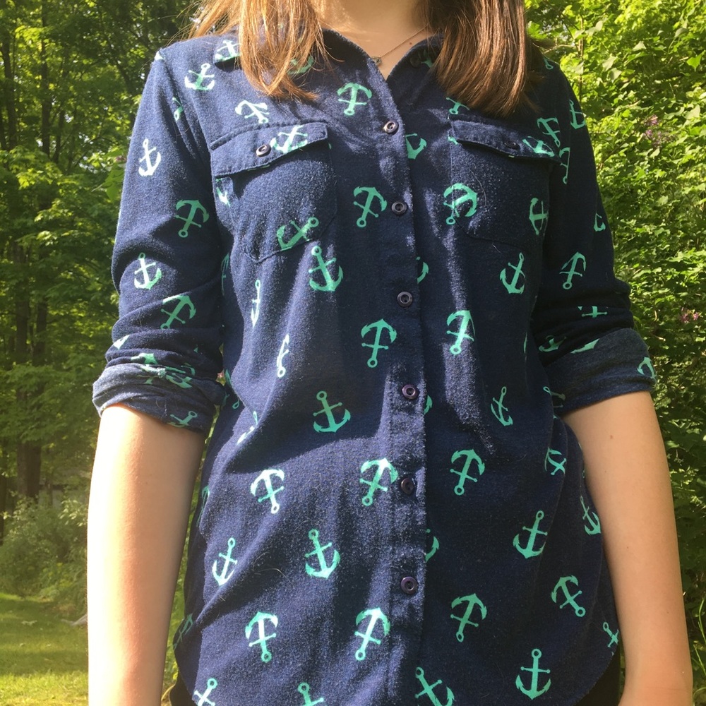 Nautical Navy Button Down Blouse